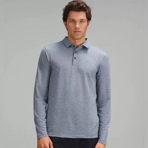 Men’s Lululemon Heathered Blue LS Slim Fit Evolution Pique Polo Size Large